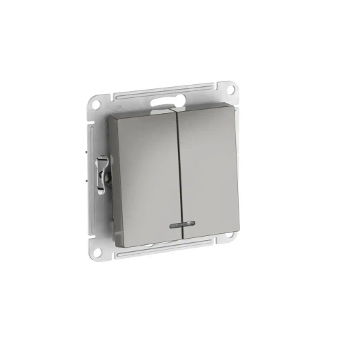 ATLASDESIGN 2-клавишный ВЫКЛЮЧАТЕЛЬ с подсветкой, сх.5а, 10АХ, мех., быстрозажим. клем., СТАЛЬ