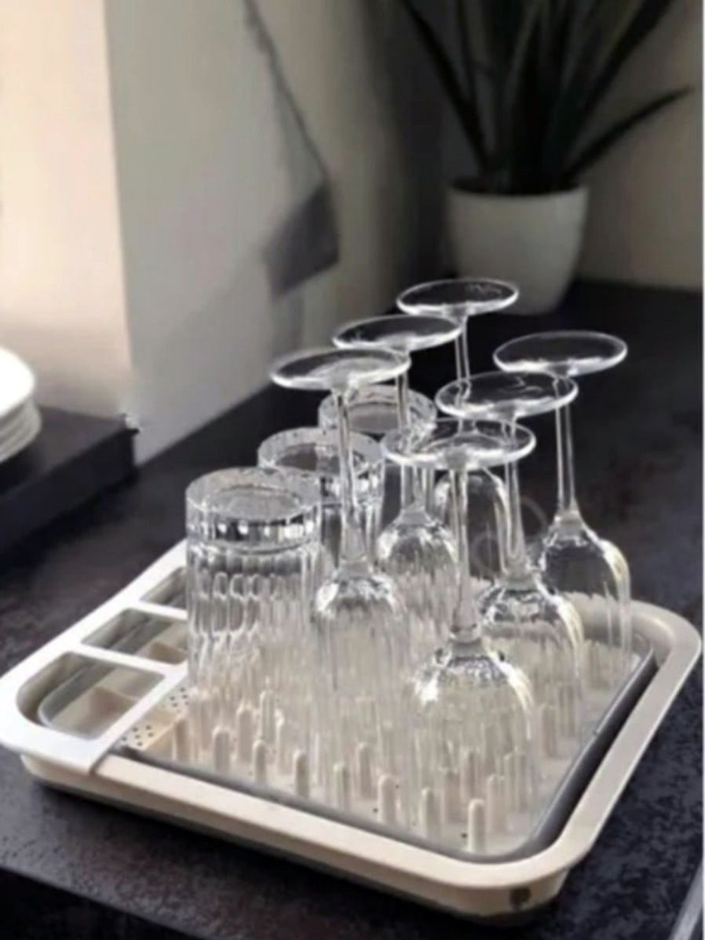 Сушилка силиконовая складная для посуды, размер 35х28х11 см, цвет белый/серый