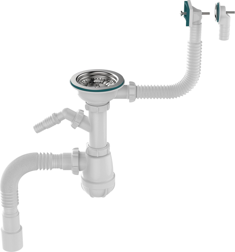 Сифон д/кухни 3,1/2" B0177 кругл., прямоуг. перел., с отводом д/стир. AQUANT