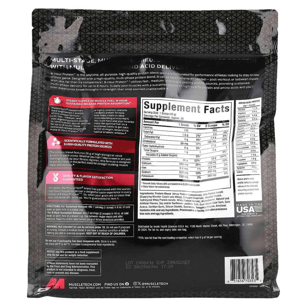MuscleTech, Platinum 8-Hour Protein™, со вкусом ванильного торта, 2,09 кг (4,6 фунта)