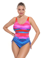 Слитный купальник с кулисками по бокам (Размер: B/XL) (Цвет: розовый)