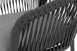 "Марсель" стул плетеный из роупа, каркас алюминий черный муар, роуп темно-серый круглый, ткань темно-серая 027