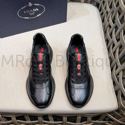 Мужские кроссовки Prada America’s cup кожаные черного цвета