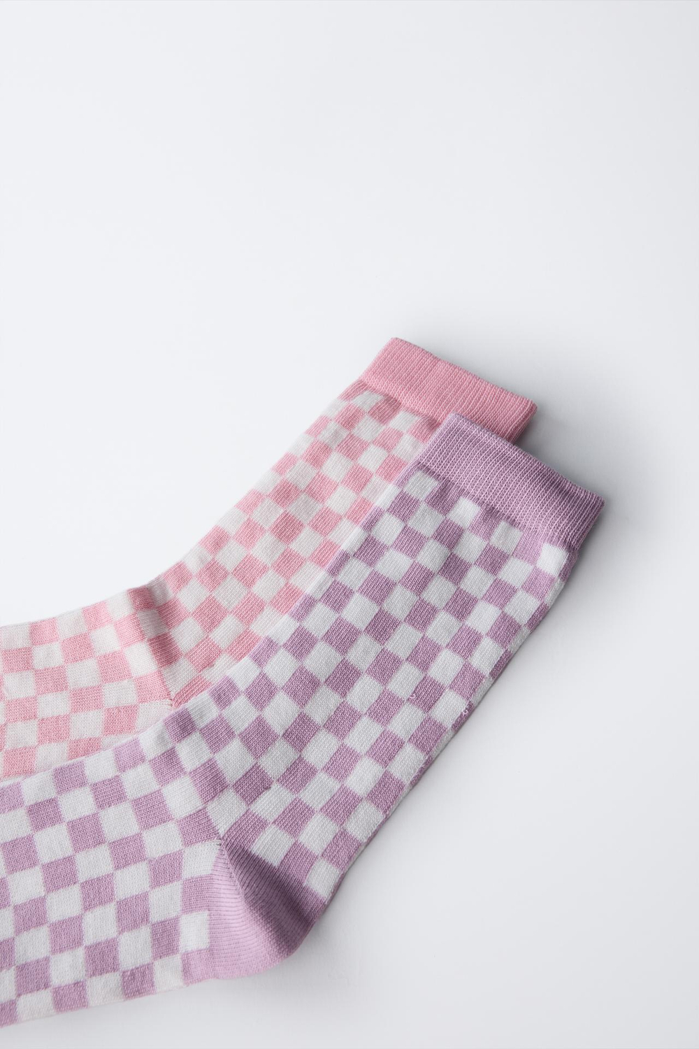 ZARA НАБОР ИЗ 2 ПАР НОСКОВ В КЛЕТКУ, РОЗОВЫЙ