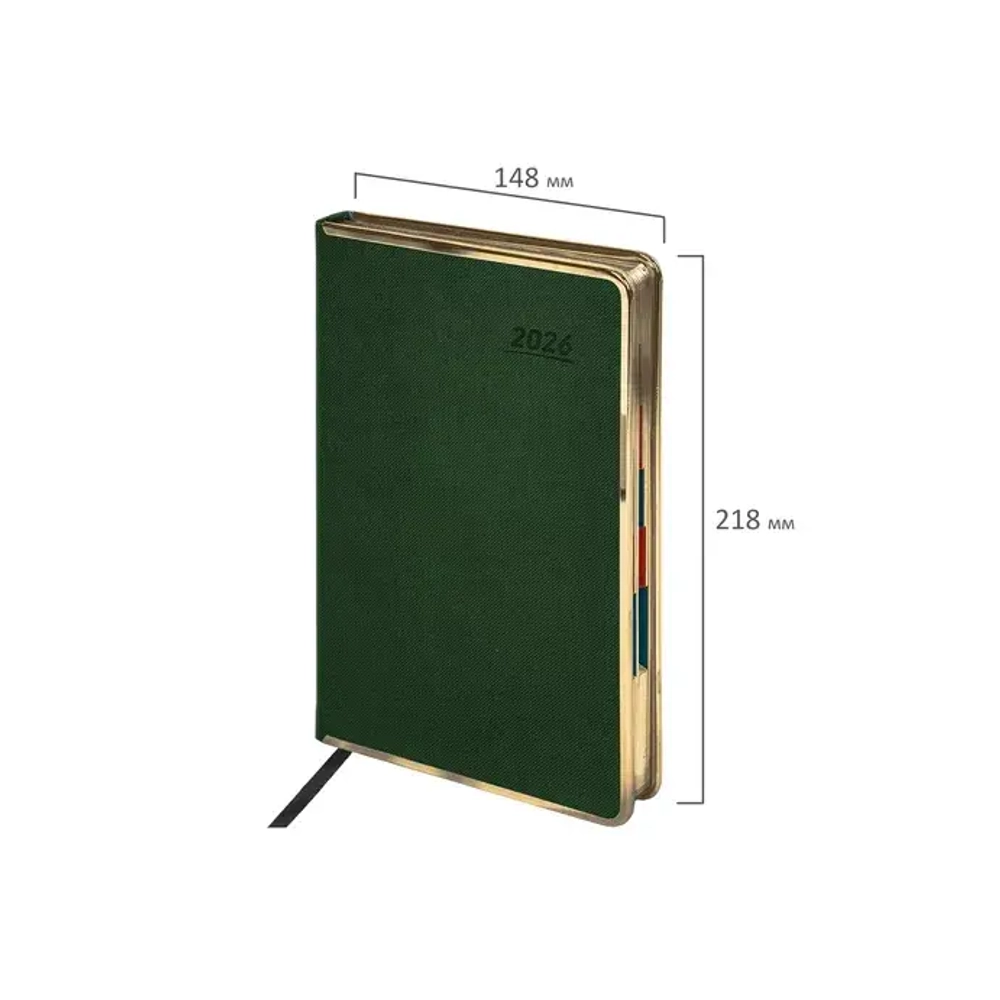 Ежедневник датированный 2026 А5 148х218 мм, GALANT "Infinity Gold", под кожу, темно-зеленый, 117504