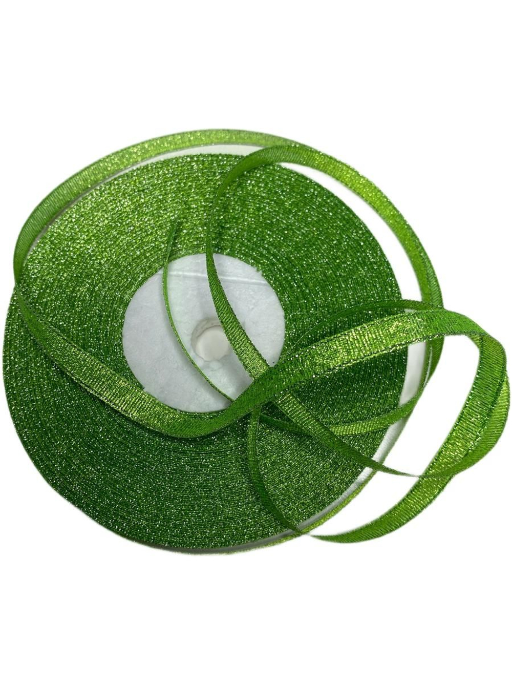 Лента люрекс 6мм - 33м -1 боб. (зеленый с серебром)