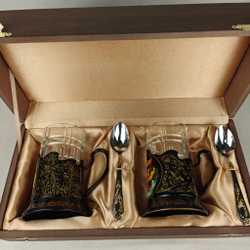 Чайный набор подстаканников "Русские сказки" (ручная роспись Палех) №19