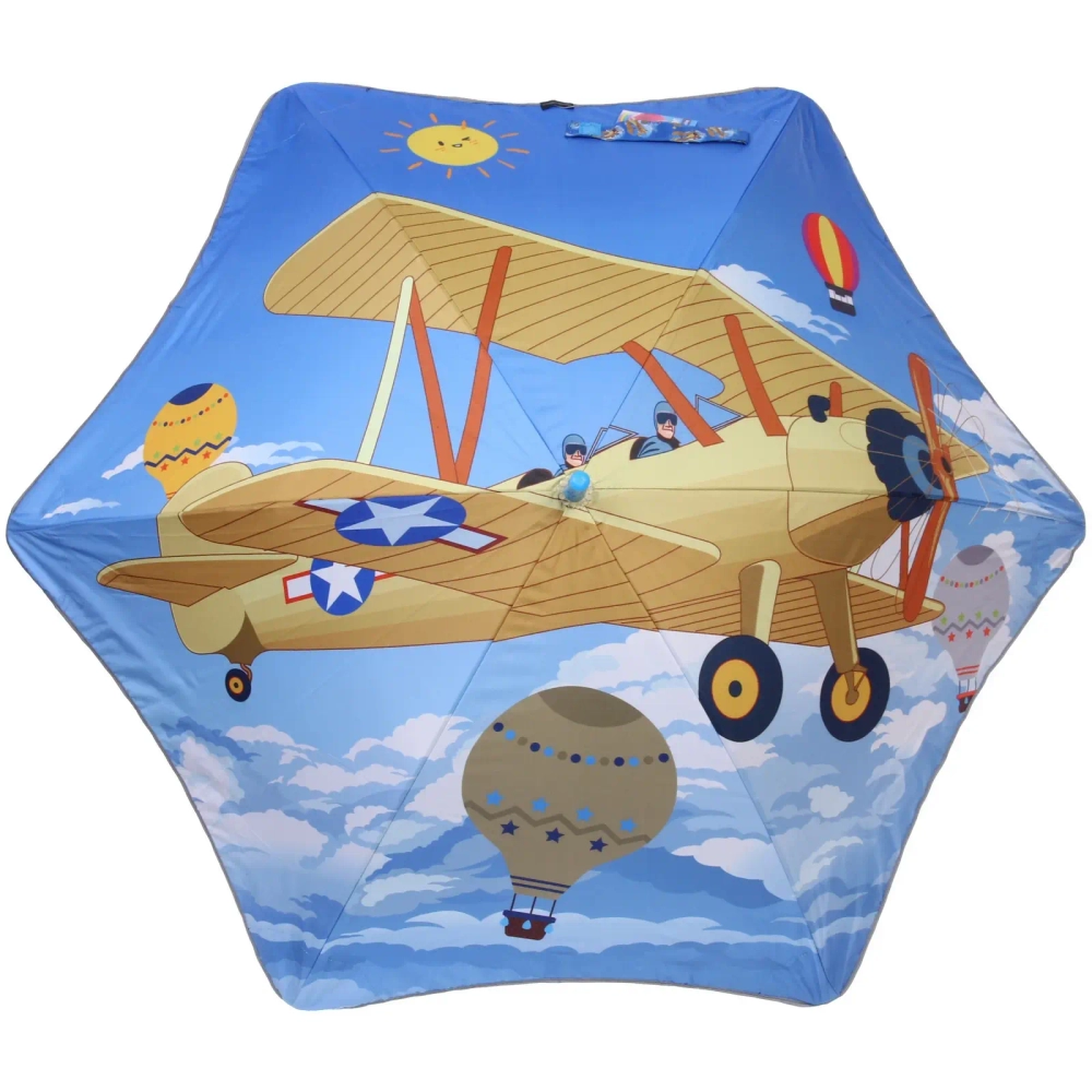 Зонт детский безопасный «KidsZontik», Самолет, светоотраж. элементы, плотный винил, длина 65см, d-90см
