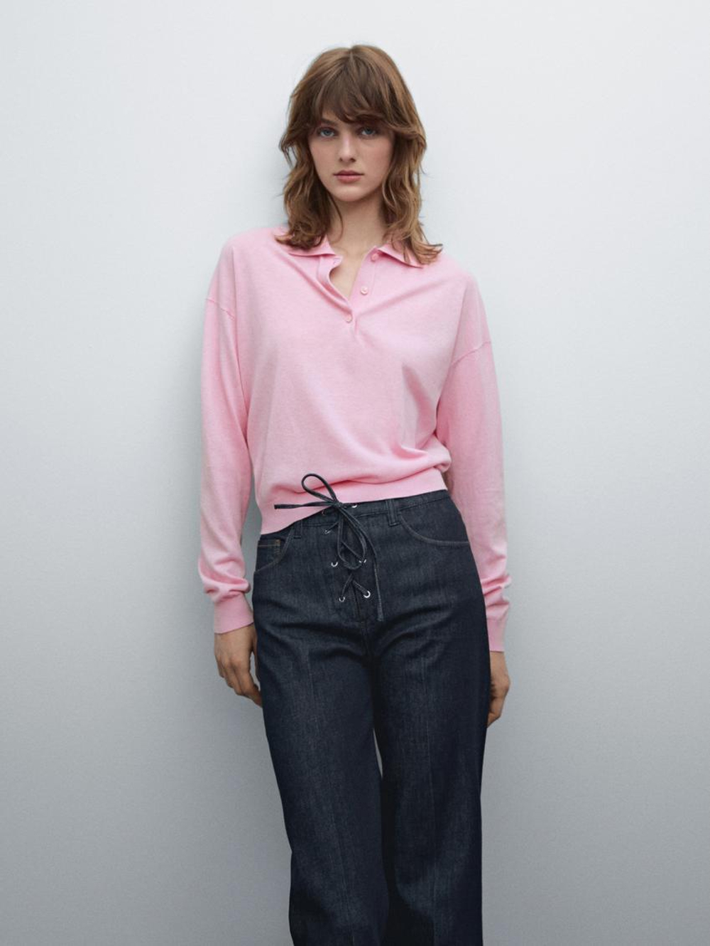 Massimo Dutti Свитер с воротником поло, розовый