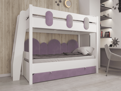 Кровать двухъярусная Астрит, белый/ велюр пудра