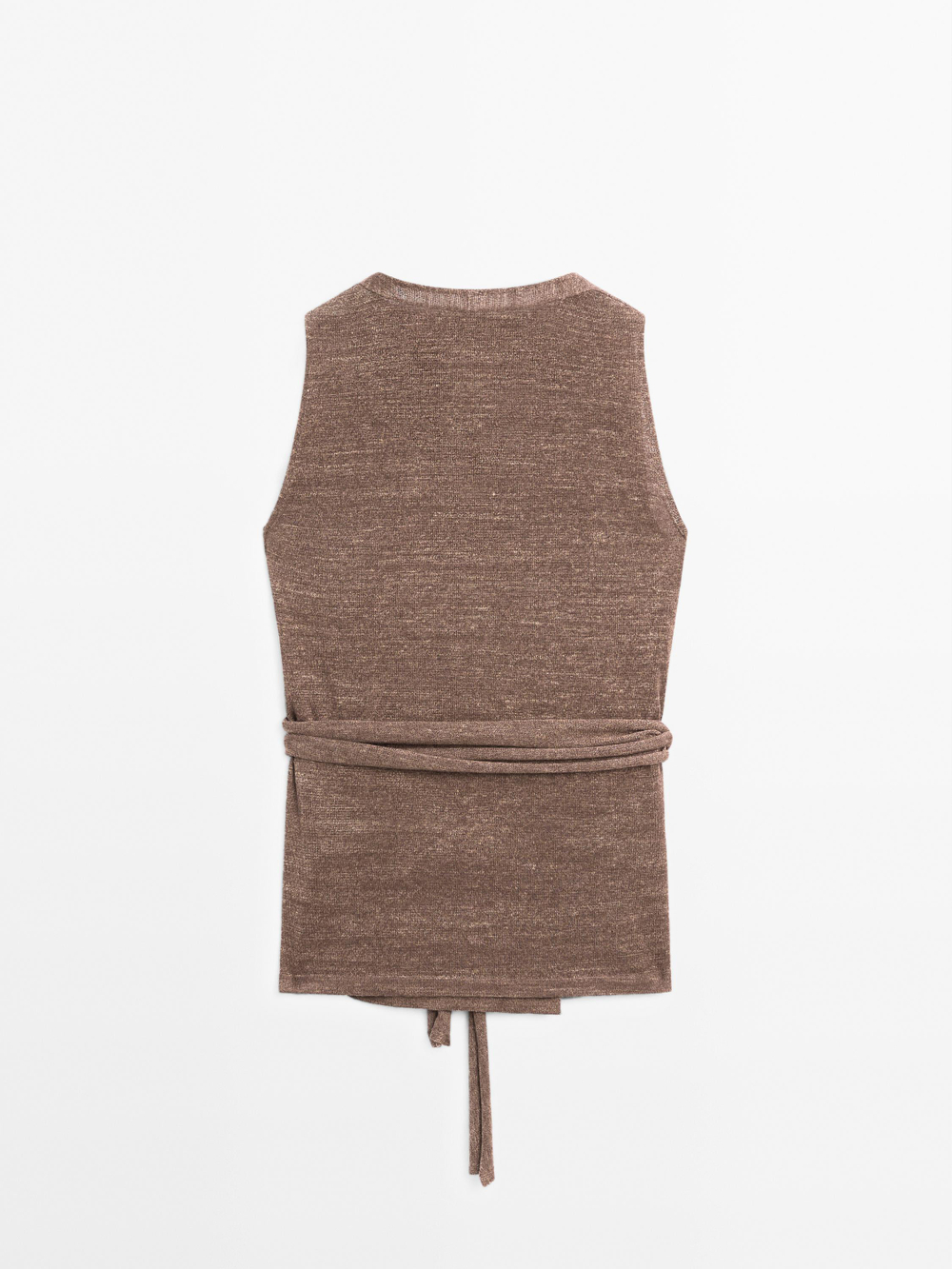 Massimo Dutti Двубортный трикотажный топ из смесовой льняной ткани, коричневый