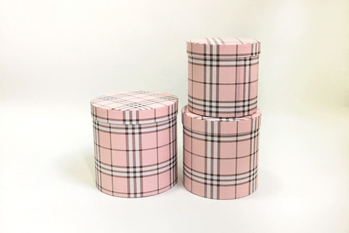 Коробки Тубус "Шотландская клетка" Набор 3 шт. Розовые