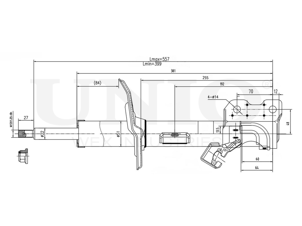 Амортизатор газовый передней подвески правый UNIO SAB-10195