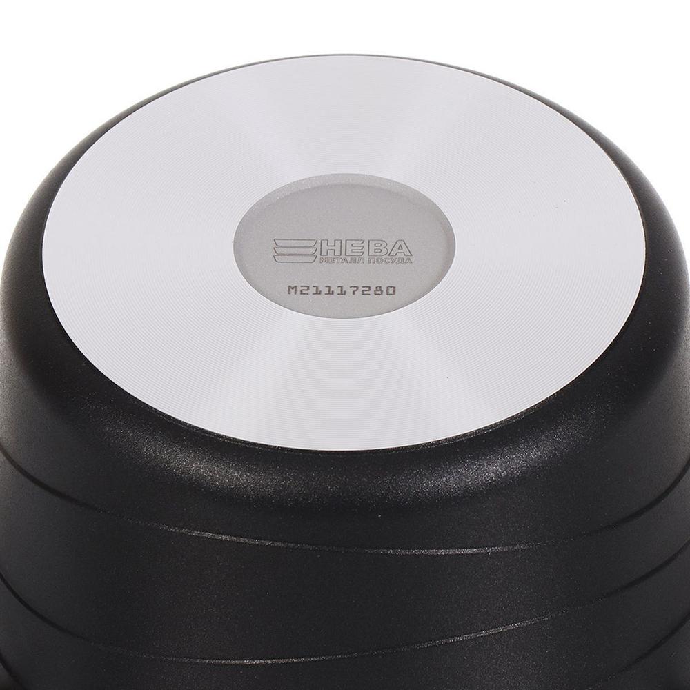 Кастрюля алюминий, антиприг, 3 л, крышка стекло, Каменная, кругл, Нева Металл, Черный гранит, 186630