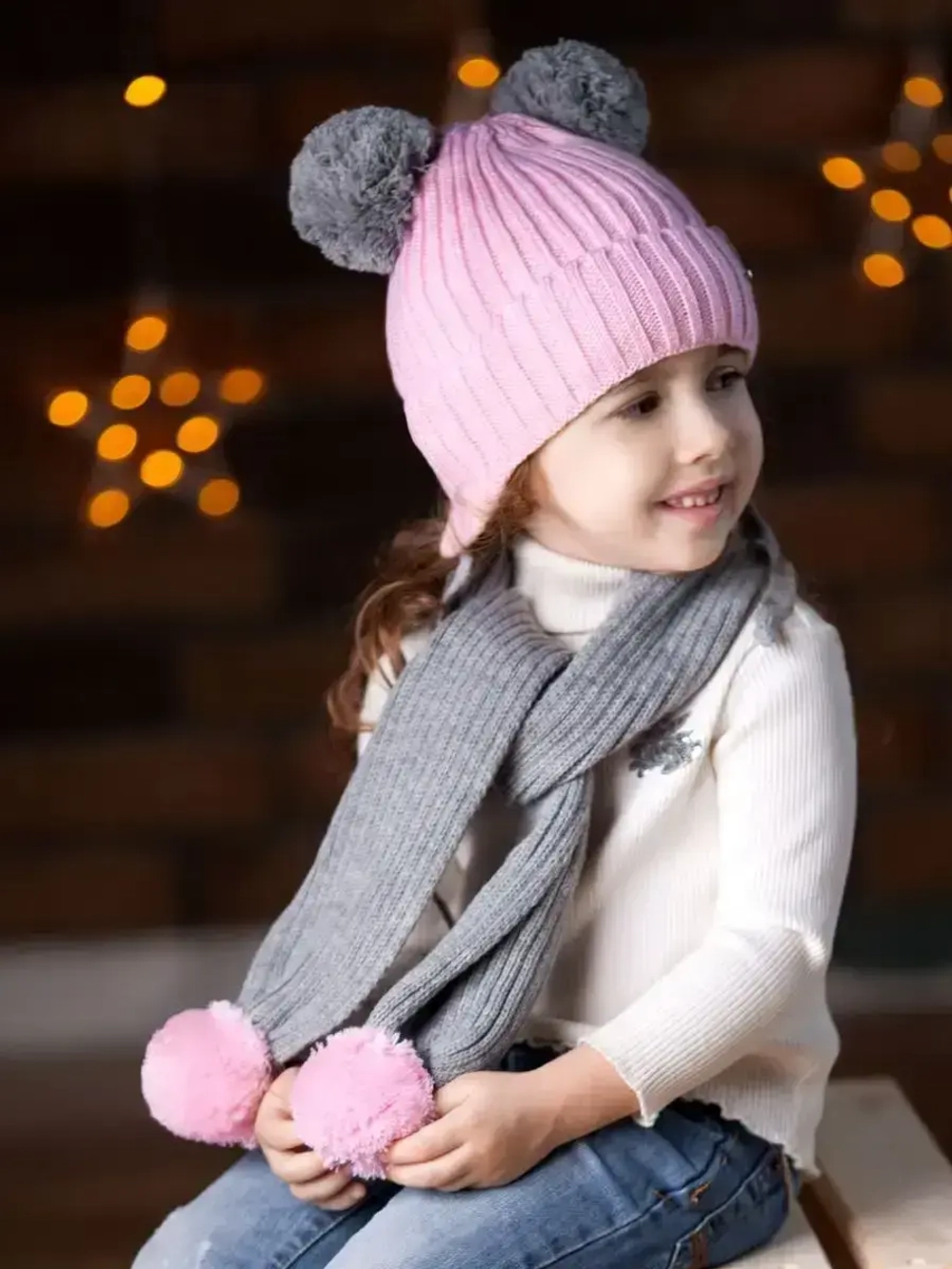 Шапка для девочки осенняя и шарф с ушками