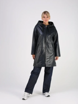 Кожаная куртка демисезонная с капюшоном длинная