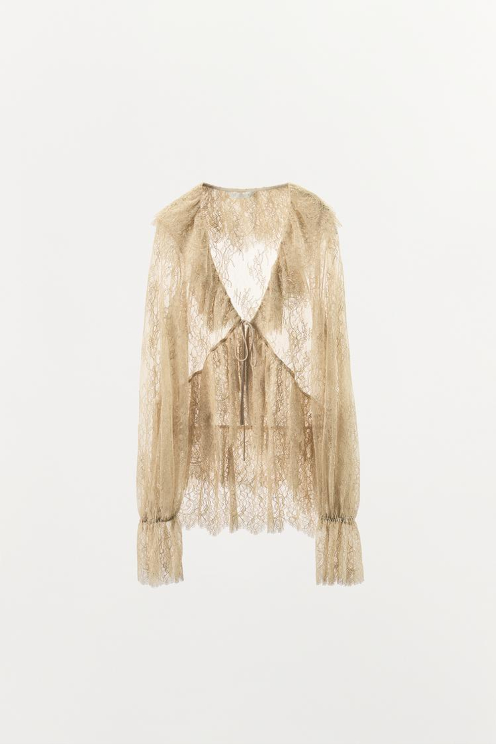 ZARA РУБАШКА ИЗ КРУЖЕВА С ВОЛАНАМИ — ZW COLLECTION LIMITED EDITION, ЭКРЮ