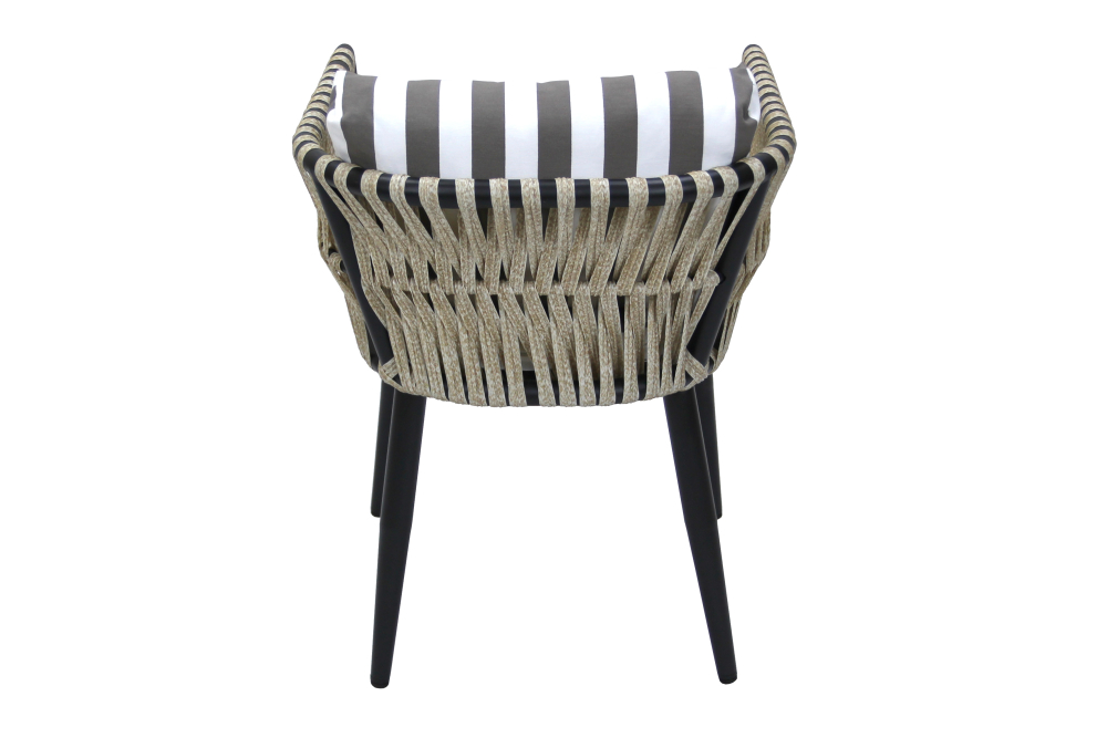 Кресло к набору Garden Story Монте-Карло (каркас черный, ротанг жемчуг, ткань ПОЛОСКА) (В)