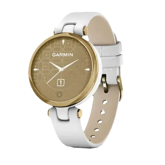 Garmin Lily светло-золотистый безель, белый корпус и итальянский кожаный ремешок