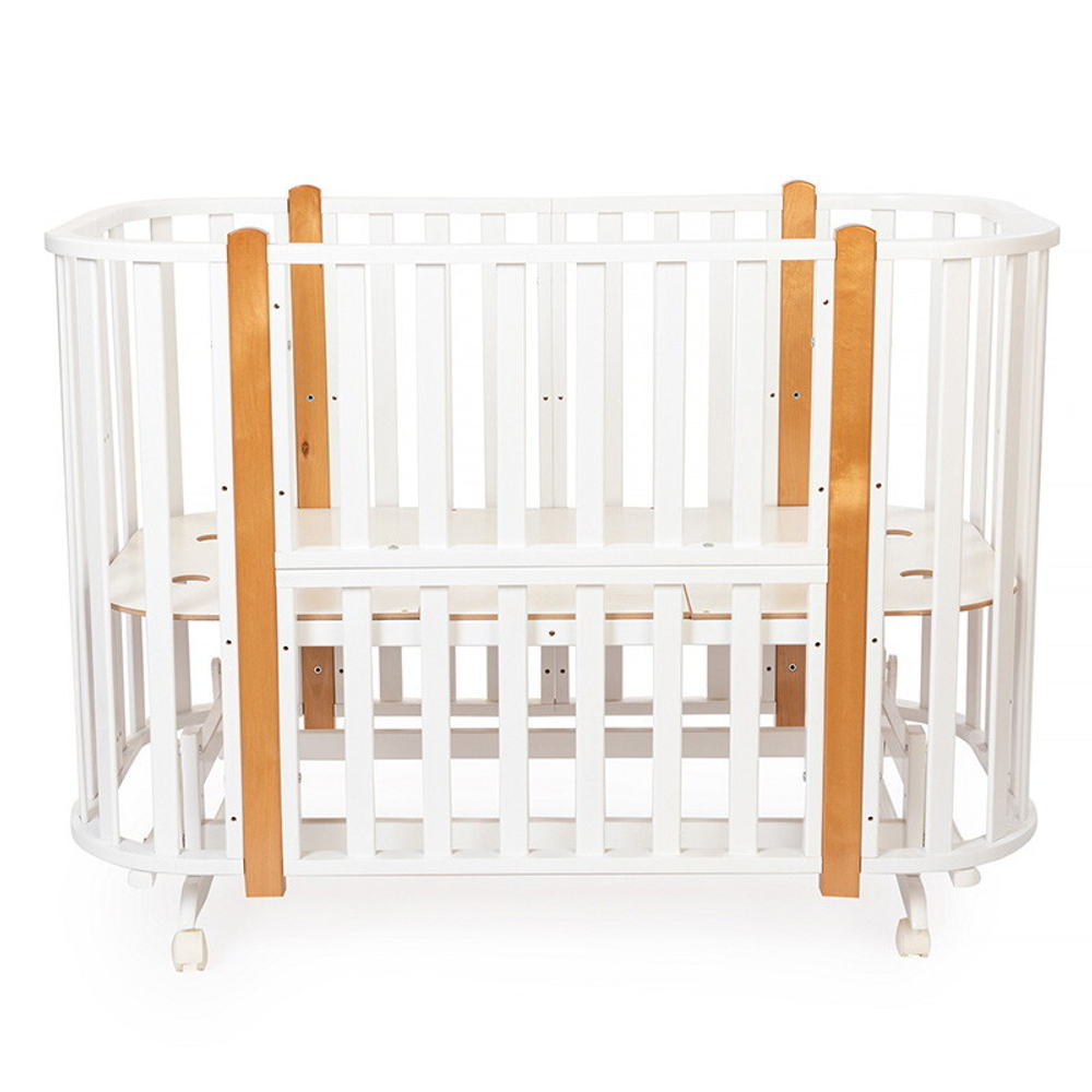 Кроватка-трансформер Vikalex Сканди маятник на колёсах белый/серый