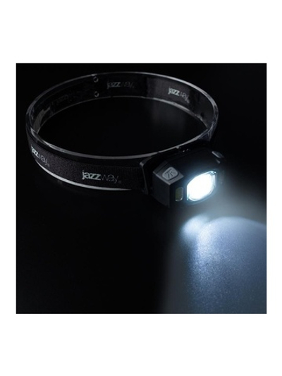 Фонарь аккумуляторный налобный AccuH3-L5W-bk LED 5Вт + 2хRED SMD IP54 5 режимов: 100проц. 180лм 3.5ч/50проц. 110лм 5.5ч/30проц. 65лм 15ч/красн. 28ч/мигающ. красн. 12ч аккум. управл. жестами черн. JazzWay 5036703