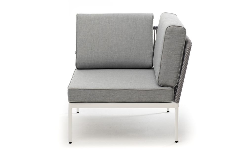 "Канны" угловой модуль плетеный из роупа, каркас алюминий светло-серый (RAL7035) шагрень, роуп серый круглый, ткань серая 017