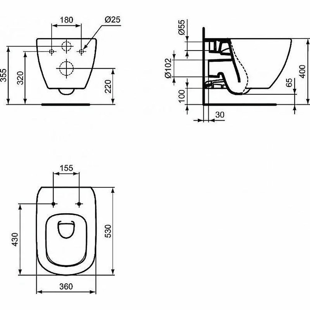 Унитаз подвесной Ideal Standard TESI T0079V3 черный матовый, безободковый