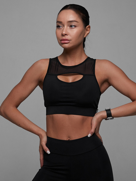 Топ black grid decolletage