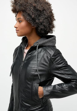 Куртка кожаная женская MUSTANG women's straight biker jacket with det. jersey hood