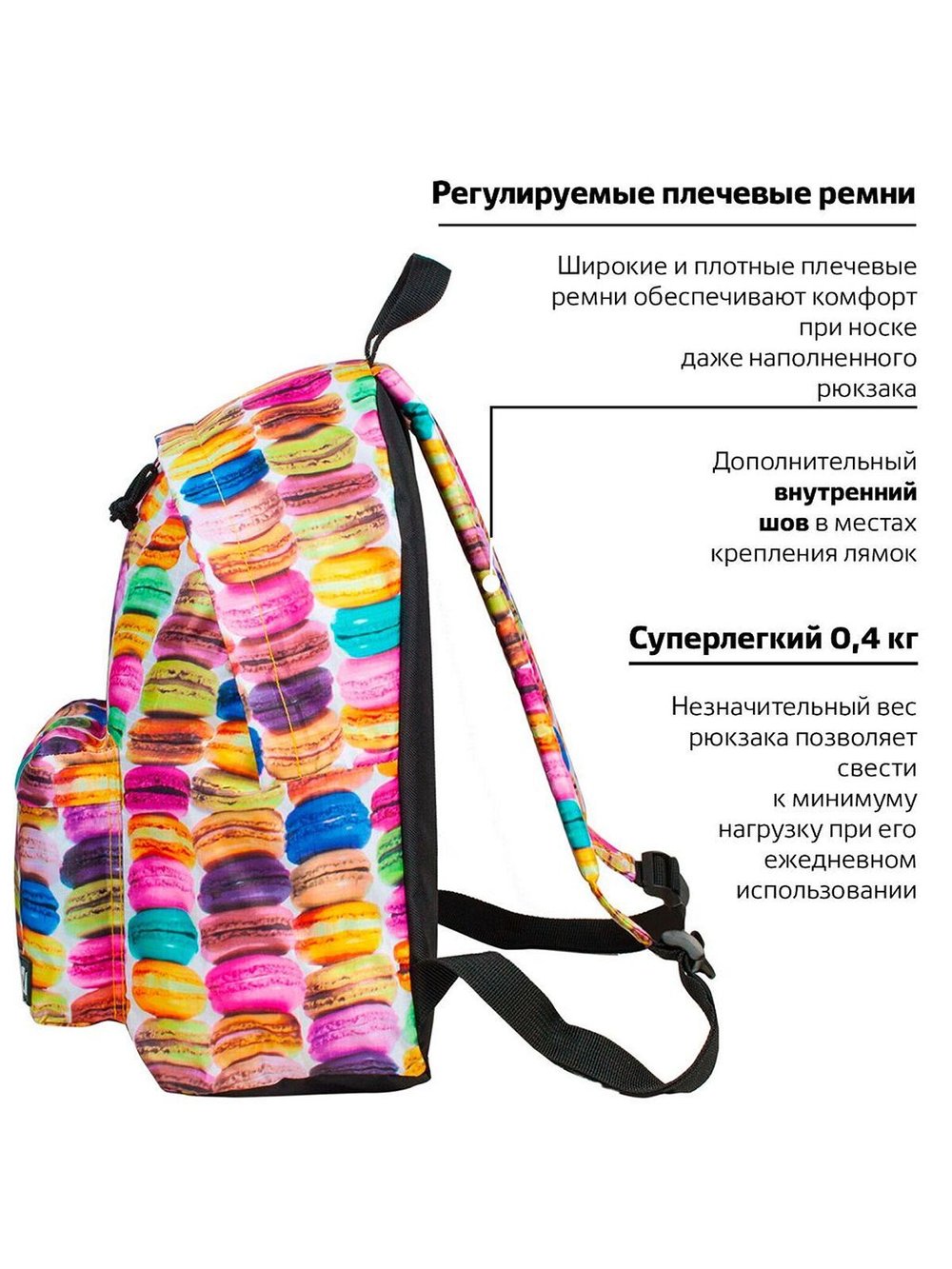 Рюкзак, универсальный, сити-формат, разноцветный, Сладости, 20 литров, 41х32х14 см,(225370)