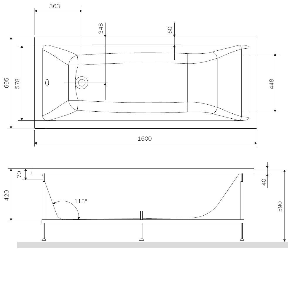 Каркас для ванны 160х70 см AM.PM Gem W93A-160-070W-R Серый