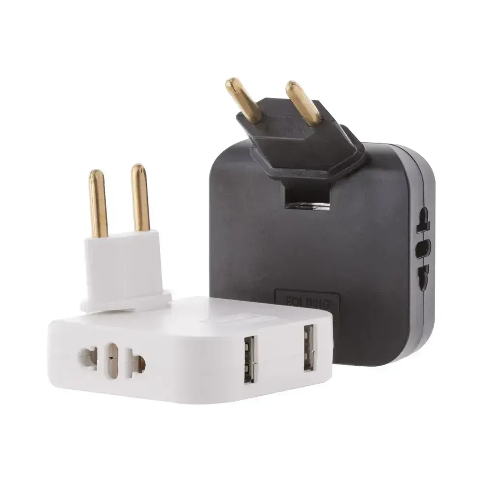 Тройник плоский поворотный для розетки с USB и TYPE-C черный, разветвитель электрический 180 градусов