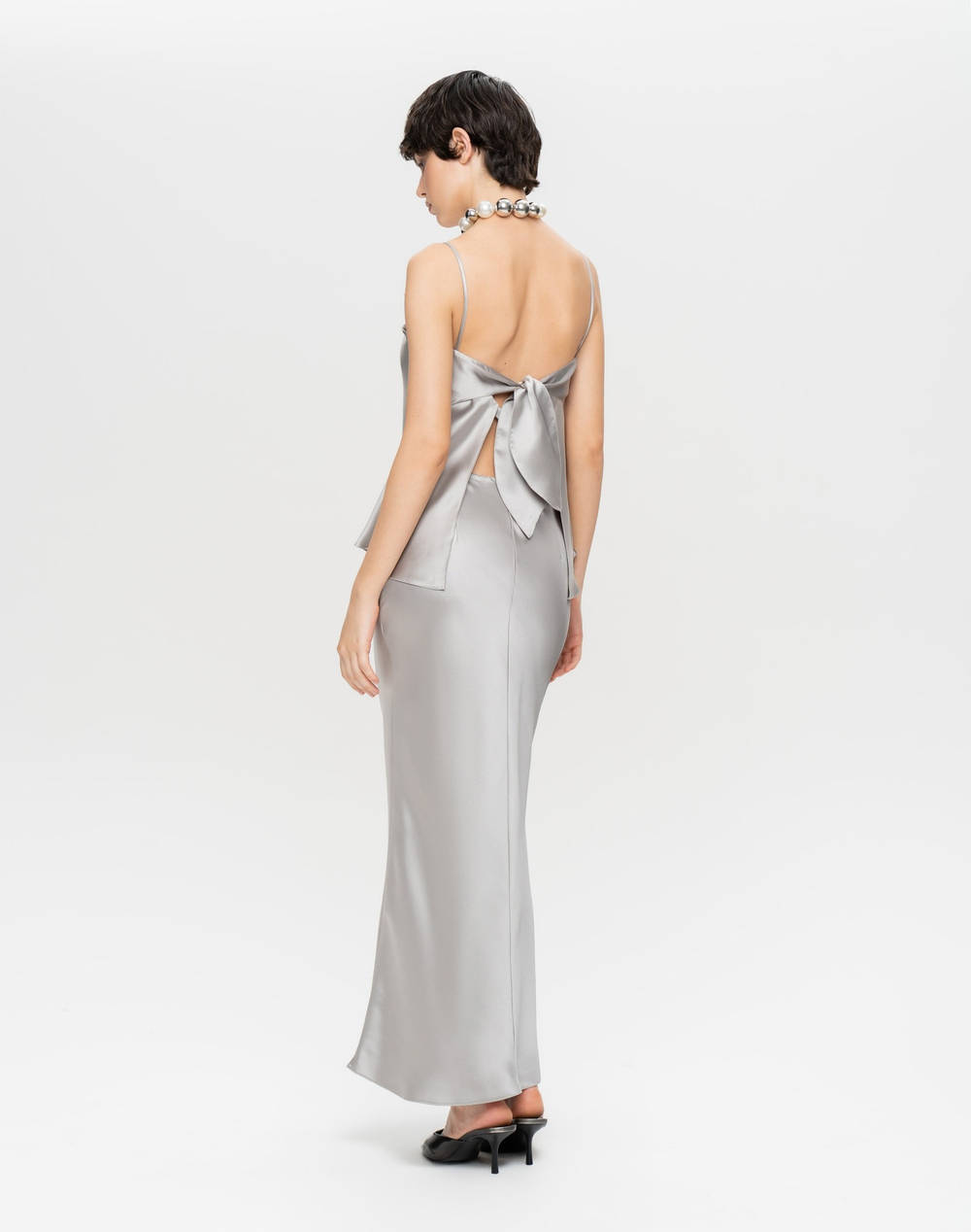 Юбка миди из жемчужного сатина