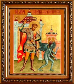 Никита, побивающий беса. Икона на холсте.