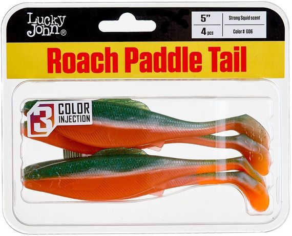 Виброхвосты съедобные LJ Pro Series ROACH PADDLE TAIL 5.0in (12,7 см), цв. G06, 4 шт.