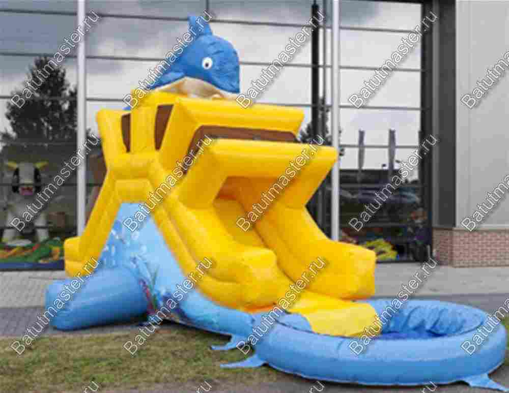 Надувная прямая водная горка с бассейном «История дельфинчика» 9*2,5*4 м