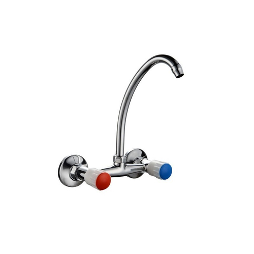 Смеситель для кухни настенный 1/2 кер Казань КС-90 90011 верх излив бел пласт маховики ЕВРО