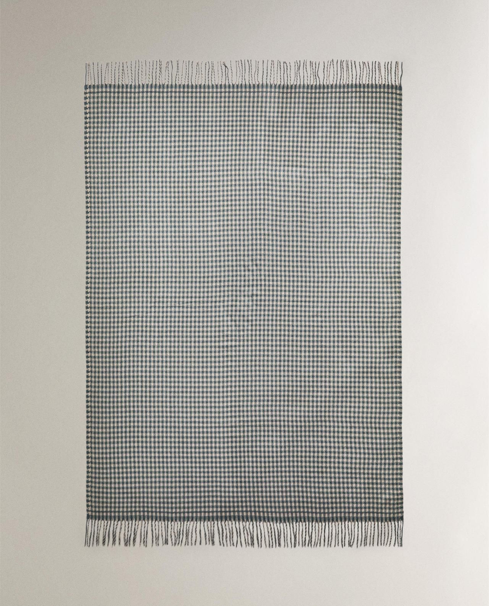 Zara Home - Клетчатый плед с бахромой, синий, 220x240 см