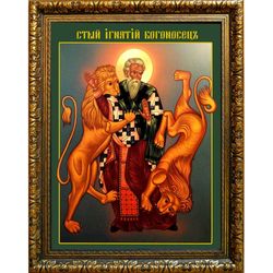 Игнатий Богоносец со львами. Икона на холсте.
