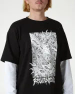 Лонгслив Postaments Spines черный/белый