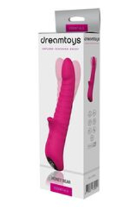 Розовый вибратор Honey Bear с ребрышками - 21,5 см.