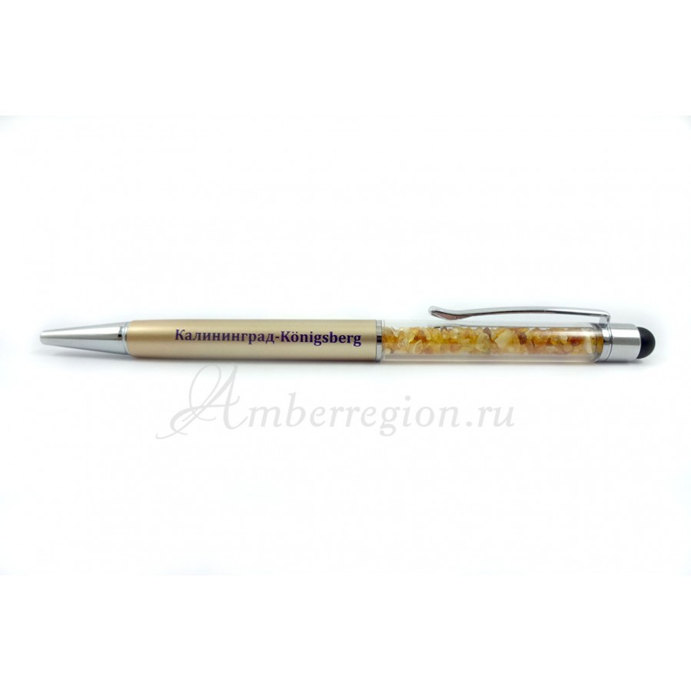 Ручка-стилус с янтарем (золотая)