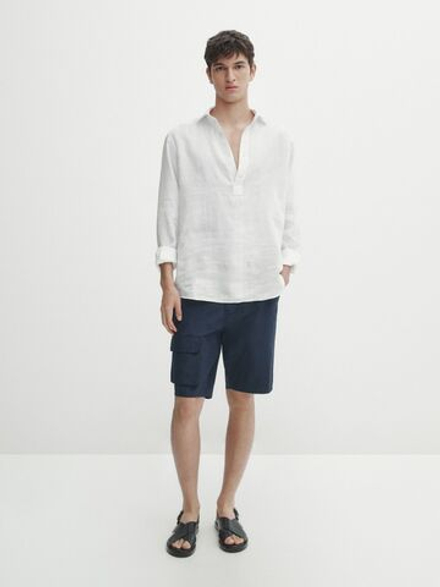Massimo Dutti 100% льняные шорты-бермуды, черный