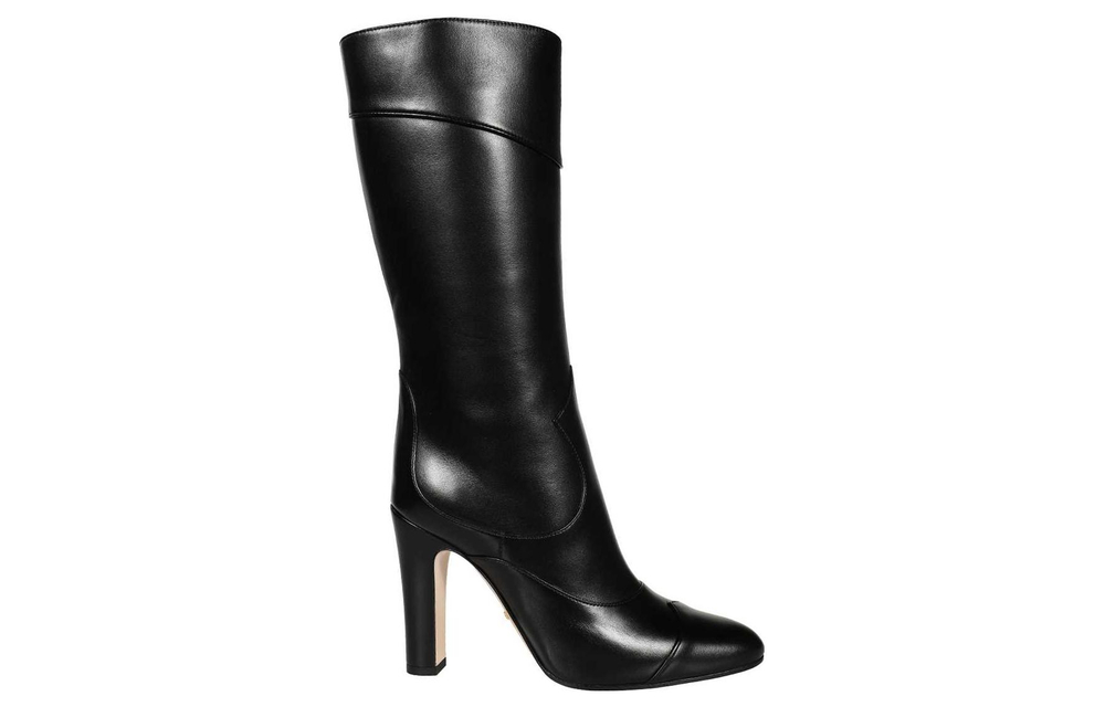 GUCCI Leather Chunky Heel Knee high Boots Women"s Black