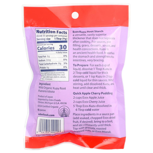 Eden Foods, Органический крахмал из корня кузу, 3,5 унции (100 г)