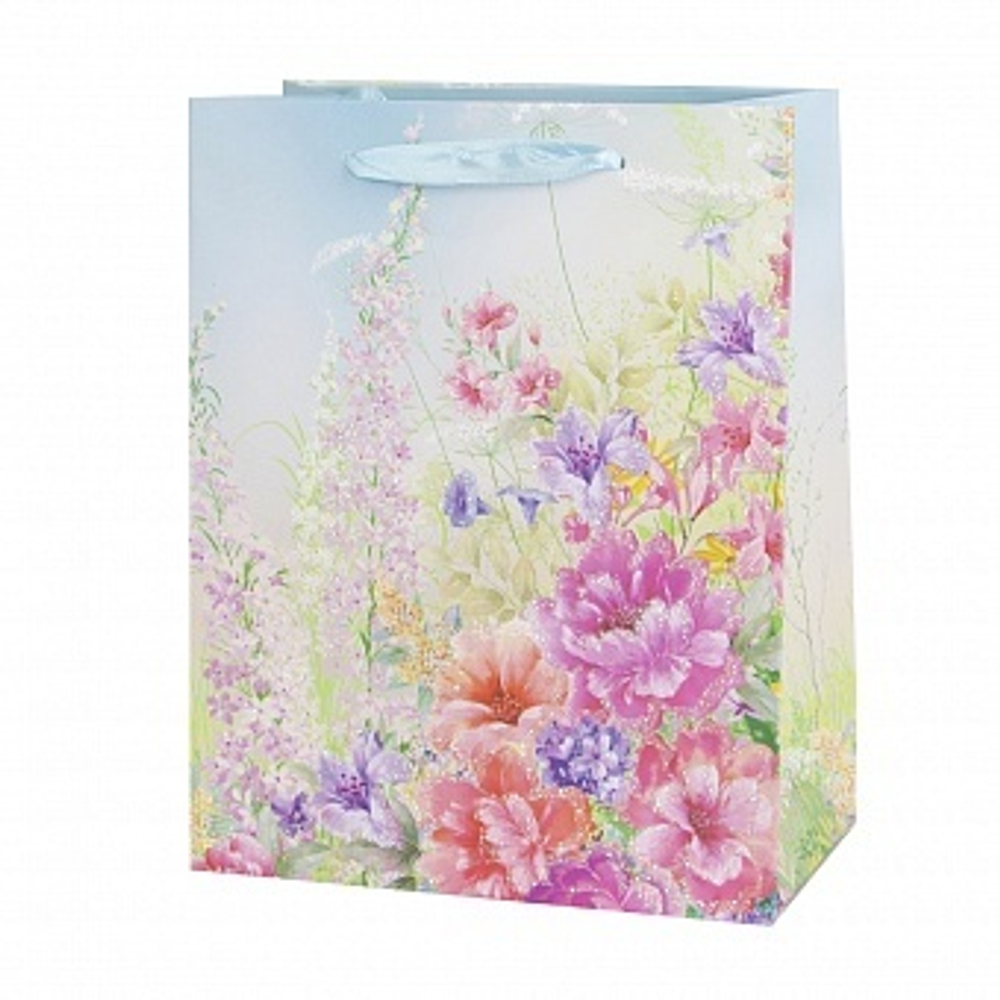 Пакет подарочный Нежная пастель Дизайн №4 с блестками 23*18*10 см