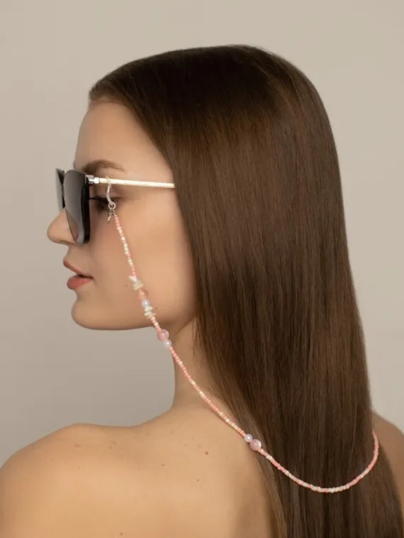 Цепочка для очков &quot;Бусинки&quot;, цвет бело-розовый, 70 см