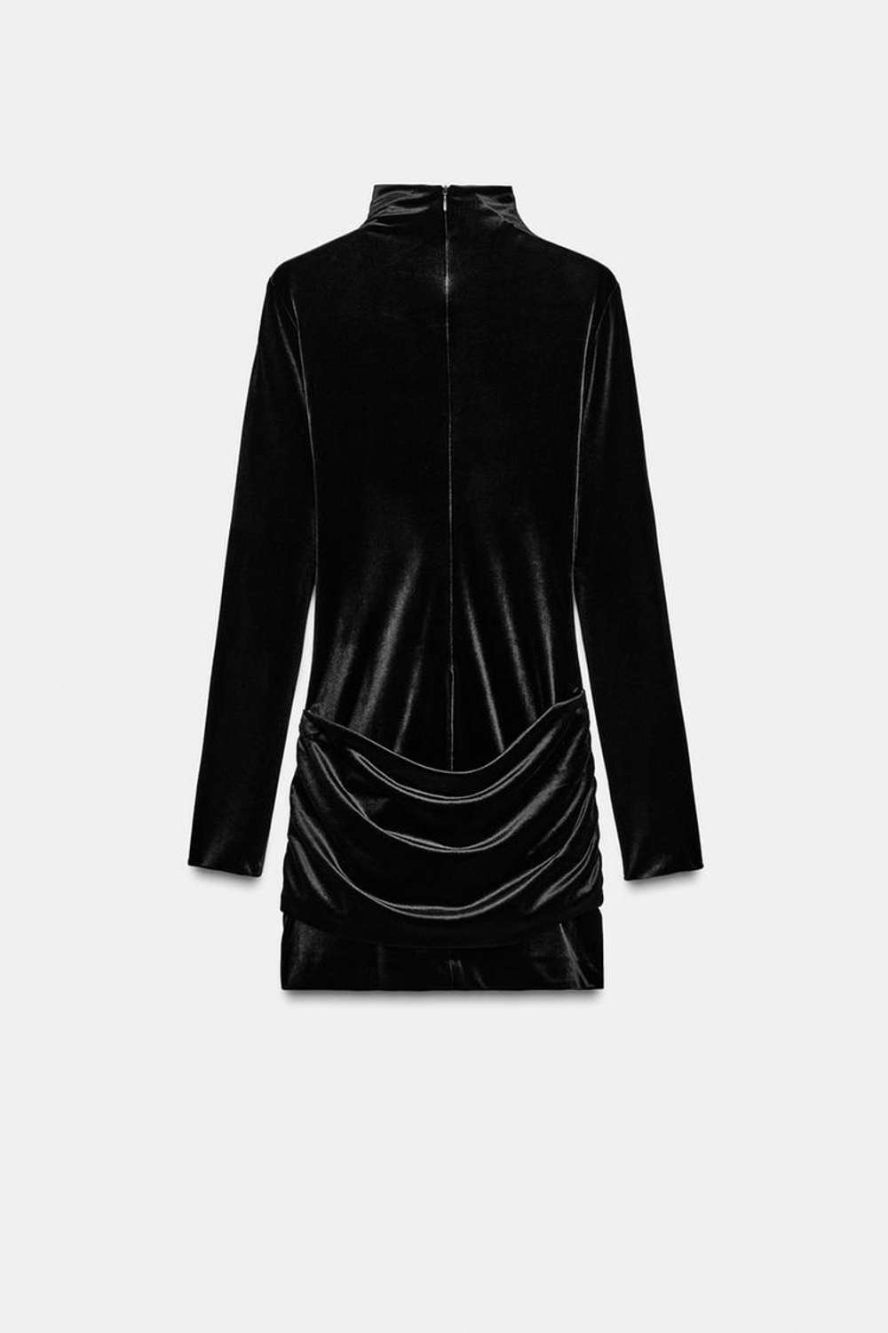 ZARA КОРОТКОЕ БАРХАТНОЕ ПЛАТЬЕ С ПОЯСОМ-КУШАКОМ, ЧЕРНЫЙ