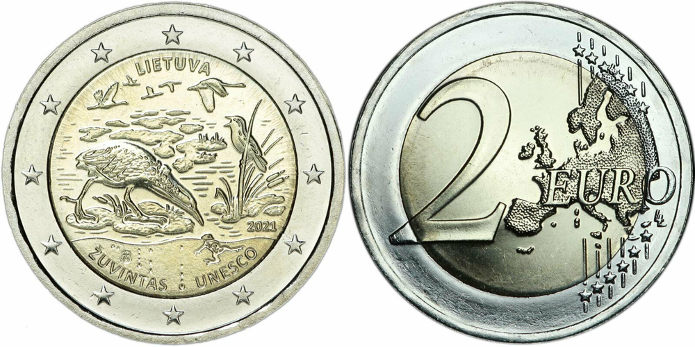 Литва 2 евро, 2021 Биосферный резерват Жувинтас UNC