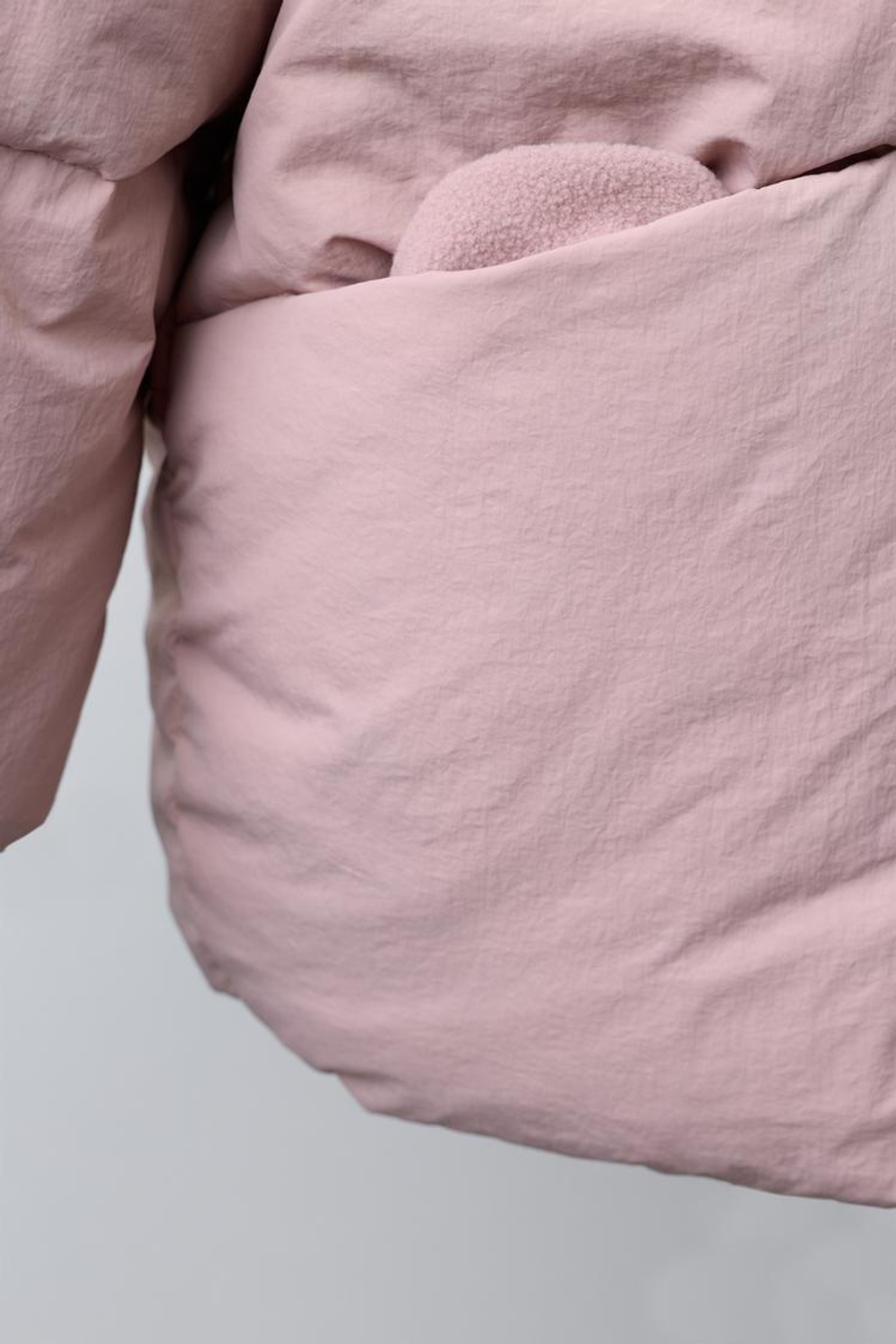 ZARA ПУХОВИК WATER REPELLENT С ОТСТЕГИВАЮЩИМСЯ МЕХОВЫМ КАПЮШОНОМ, РОЗОВЫЙ